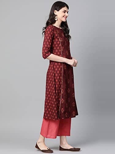 Image of INDO ERA Women's Floral Printed Pure Cotton A-Line Kurta With Pant & Dupatta Set (IE00KS0MR1614)