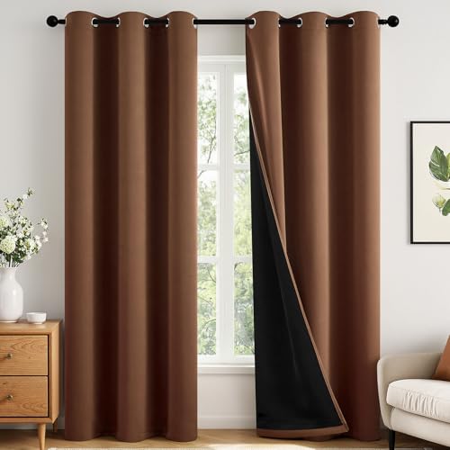 Image of MIULEE Mocha Brown 100% Blackout Curtains for Bedroom 40x84 Inch Long | 2 Thick Layers Thermal Insulated Window Curtains with Black Liner, Noise Reducing Grommet, Drapes for Living Room, 2 Panels