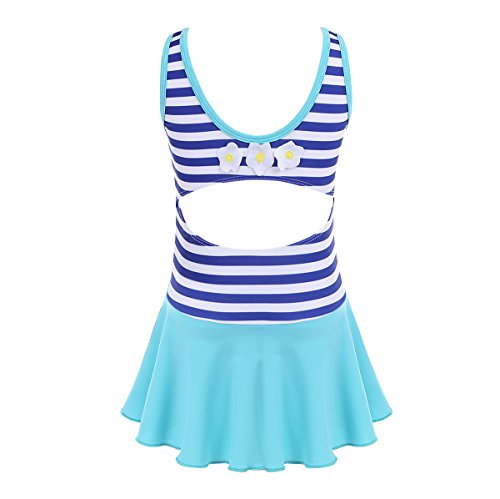 JEATHA Children Girls Bathing Suit One Piece Swimsuit Sleeveless Stripes Flower Applique Swim Dress Swimwear2