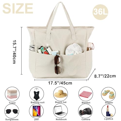 Image of LEDAOU Beach Bag Waterproof Sandproof Women Beach Tote Pool Bag with Zipper for Swim Gym Grocery Travel with Wet Pocket | Sandproof