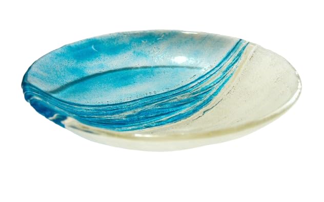 Fused Glass Beach Fruit Bowl - Blue 29cm - Handmade by Matt Adkins in Dorset, UK