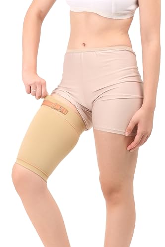 Image of Medical Compression Thigh Support Sleeve || MODERATE COMPRESSION || COTTON FABRIC || Groin Support Sleeve || Hamstring Compression Sleeve || Burn recovery || (Medium, Beige)