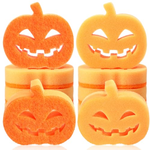 Image of Tioncy 12 Pack Pumpkin Kitchen Sponges Bulk Gothic Dual Sided Scrubber Jack O Lantern Sponges Reuseble Non Scratch Dishwashing Kitchen Cleaning Accessories for Cookware Pot Boiler Pan Household