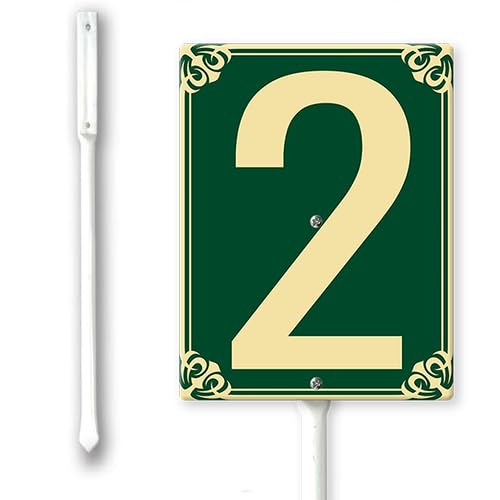 Number 2 Sign with Stake for Outside Lawn 4.6x6inch Aluminium Yard Decorations Metal Fade Resistant Green Numbered Signs for Out door Yard Driveway Home Easy to Install — image 1