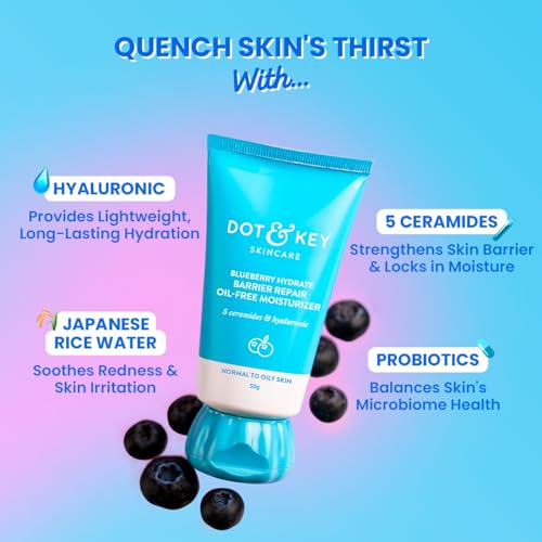 Image of Dot & Key Barrier Repair Oil-Free Moisturizer With 5 Ceramides & Hyaluronic | Instant Oil-Free Hydration, Repairs Damaged Skin barrier | Best for oily, sensitive & combination skin | 50gm