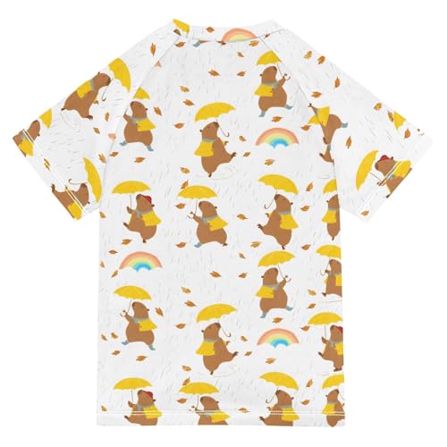 ALAZA Kids Rash Guard Boys Toddler Swim Shirts Short Sleeve Capybara Umbrella UPF 50+ 3T2