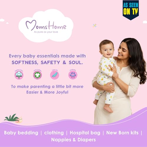 Image of MOM'S HOME Soft Organic cotton Unisex New Born Baby Onesie /BodySuit | 0-3 Months | Pack of 5