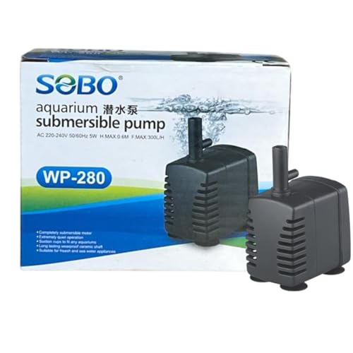 Image of S0B0 WP-280 Submersible Water Pump for Aquarium Fish Tank | Compact Design | Suitable for Freshwater and Saltwater Aquarium | Power: 5W| F.Max: 300L /H | Original from Tunai Store