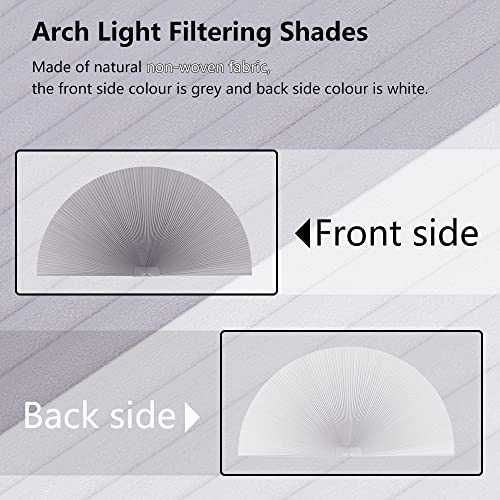 SEEYE Arch Window Shades, Light Filtering Pleated Fabric Blinds (Radius: 24'') Half Circle Cellular Cordless Semicircular Blinds with No Tools, Half-Round Shade Easy to Cut and Install, 2-Pack