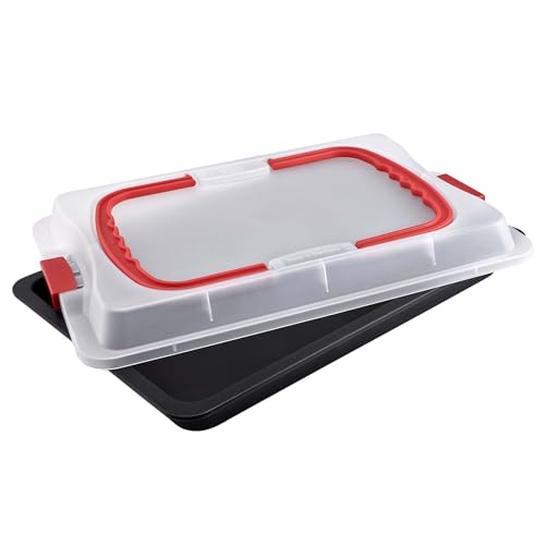 Dr. Oetker 1012 Rustidera en Acero con Revestimiento Antiadherente de cuidada calidad con Tapa de Plástico, Negro, Transparente y Rojo. 42 x 29 x 4 cm, 1 Ud.