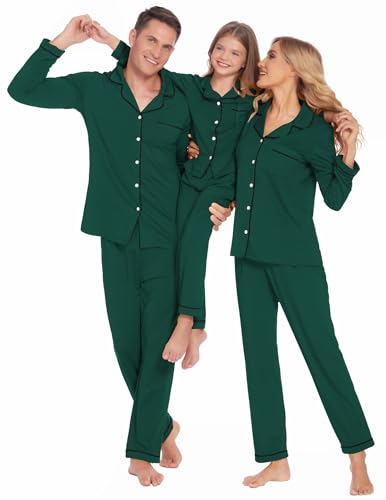 Ekouaer Christmas Family Matching Pajamas Long Sleeve Button Down Pj Set Festival Party Sleepwear Deep Green M Men2