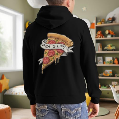 Kids Funny Pizza Lovers Italian Food Pizza Is Life Boys Girls Lightweight Kangaroo Pocket Fleece Hoodies 7