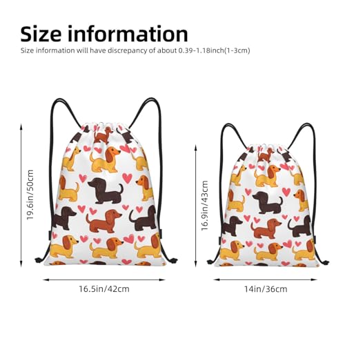 Drawstring Backpack - Cute Heart Dachshund Print Sports Gym Sackpack String Bag For Women Men, Lightweight Draw String Back Bag For Workout Travel2