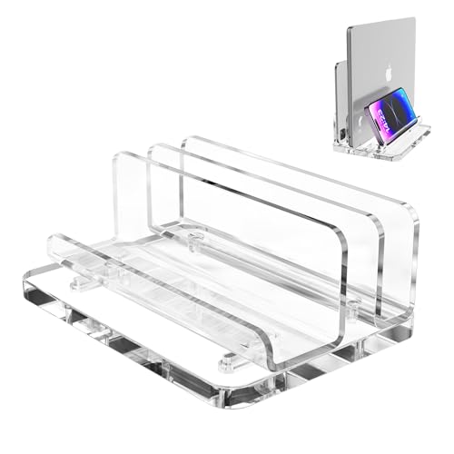 Acrylic Vertical Laptop Stand, 3-in-1 Design with Adjustable Slot Width, Suitable for Desktop Space Saving, Supports MacBook, iPad, iPhone, Chromebook, Surface, Samsung, etc