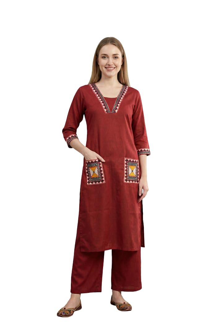 Women’s Khadi Cotton Embroidered Kurta Pant Set-image-16