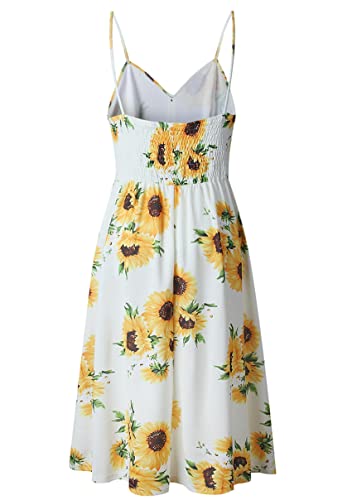 Image of YMING Womens Summer Spaghetti Strap Dresses Button Down Floral Sundress High Waist Swing Midi Dress with Pockets