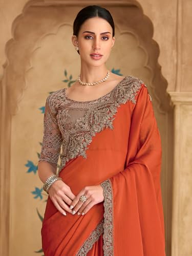 Image of AKHILAM Women's Satin Sequence Embroidery Saree With Unstitched Blouse Piece(SNDLWOD1601 TFH Parent)