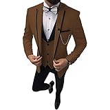 Men 3 Piece Wedding Party Dinner Solid Color Blazer Business Casual Plus Size Suit Coats Sport Jacket Vest Pant Dress (Brown,X-Small,5,OZ)