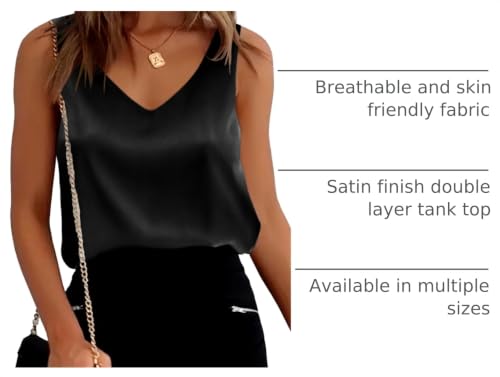 Image of Ekouaer Womens Silk Satin Tank Tops V Neck Casual Cami Sleeveless Camisole Blouses Summer Basic Tank Shirt