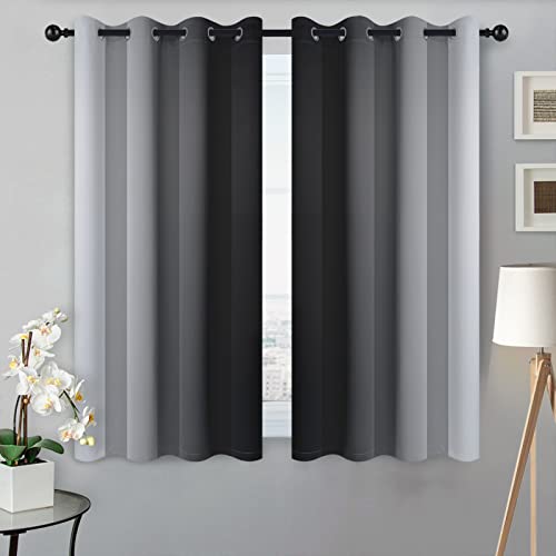 Image of SimpleHome Ombre Black to Grey White Curtains for Living Room 52Wx54L | Room Darkening Curtains for Bedroom,Gradient Light Blocking Curtain,Thermal Insulated Grommet Window Drapes,2 Panels,54 Inch
