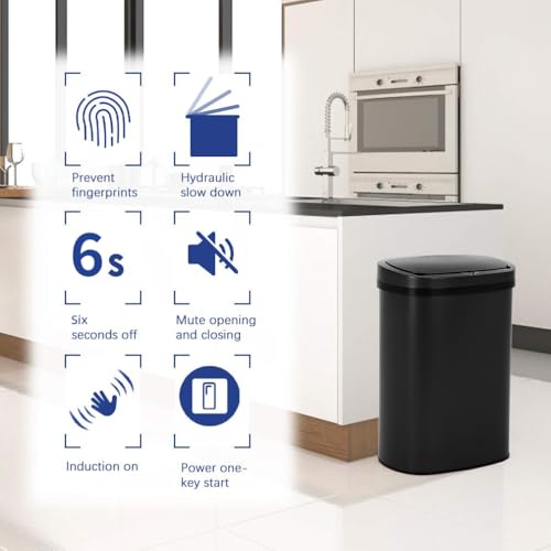 Image of BestOffice | 13 Gallon Stainless Steel Trash Can with Lid | Black