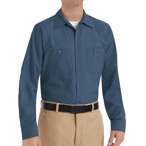 Image of Red Kap Men's Long Sleeve Industrial Work Shirt | Moisture Wicking Button Up, Wrinkle Resistance Fights Fading & Stains