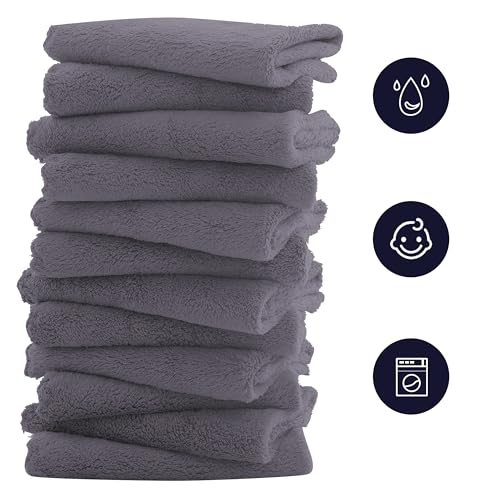 Image of 16 Pack Baby Washcloths - Luxury Coral Fleece - Extra Absorbent and Soft Wash Clothes for Newborns, Infants and Toddlers - Suitable for Sensitive Skin and New Born - Baby Shower - Grey, 10x10 Inch