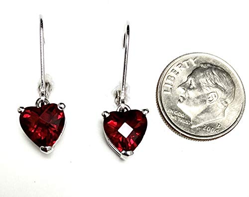 E30808L Ruby Red Mt St Helens Heart Shape 8mm Helenite Sterling Silver Dangle Earrings2