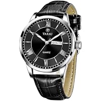 Men's Analog Quartz Black Leather Band Watch