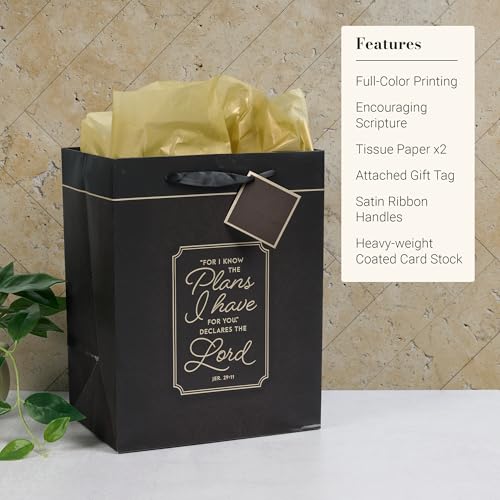 Image of Christian Art Gifts Large Gift Bag with Tissue, Know the Plans, Charcoal