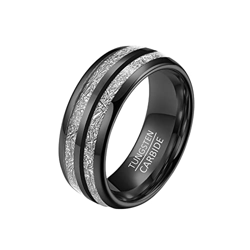 Epinki 8MM Bague Homme Fiancaille, Bague de Météore à Double Rainure Noir Bijoux Mariage en Tungstène Taille 52 Cover