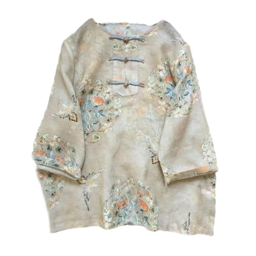 Chemise ethnique courte en coton et lin pour femme style Hanfu