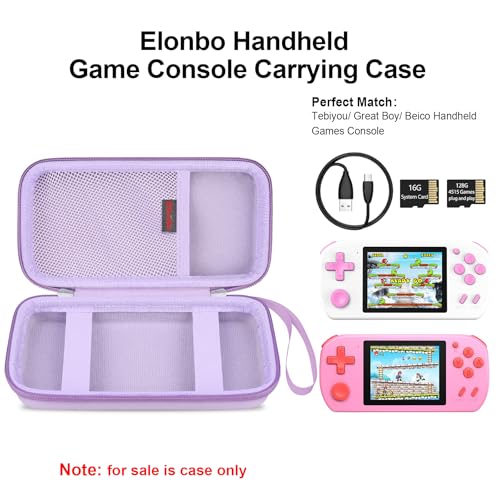 Elonbo Carrying Case for TEBIYOU/ Great Boy/ Beico Handheld Game Console Retro Video Games, Portable Gaming Player Travel Storage Cover, Mini Arcade Electronic Toy Holder Bag, Purple