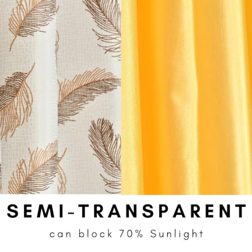 Image of DEVSANG Polyester Curtains Set of 3 (2 Print and 1 Texture) 9ft, Brown and Yellow