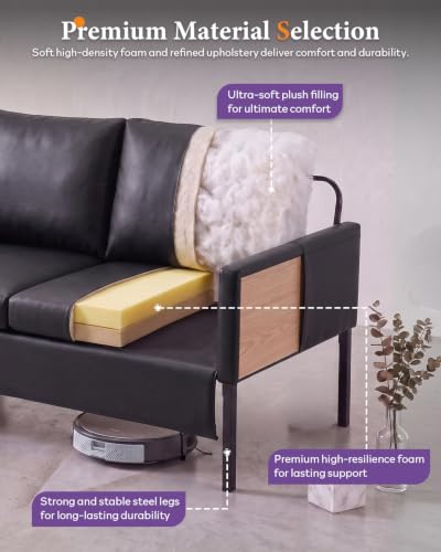 Image of TYBOATLE Black Faux Leather Small Couch Loveseat, 2-Seater for Living Room