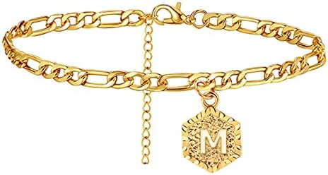 BLUGY Delicate Female Foot Chain 26 Letters Single Layer Hexagons Anklet Jewelry Anklet 26 Initial Anklet Bracelets for Women Letters Anklet 1pc
