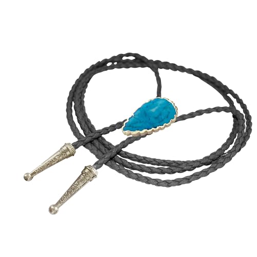Image of Daisy Del Sol Bolo Tie Turquoise Stone Braided Vegan Faux Leather Silver Tips Handmade Necklace Adjustable Boho Western Jewelry