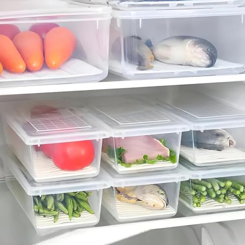 Image of Satpurush Fridge Storage Containers Set of 4 | BPA Free Plastic Food Boxes with Lid | Stackable Refrigerator Organizer for Vegetables, Fruits & Meal Prep