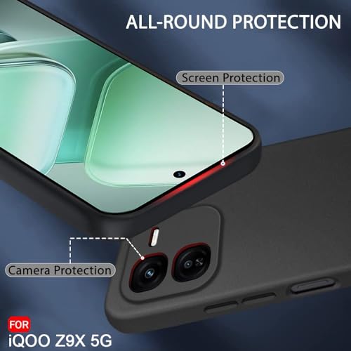 Image of TheGiftKart Sleek Back Cover Case for iQOO Z9X 5G | Slim Fit Protective Design | Ultra Matte Finish | Camera Protection Bump | Soft Silicon Back Cover Case for iQOO Z9X 5G (Silicone, Black)