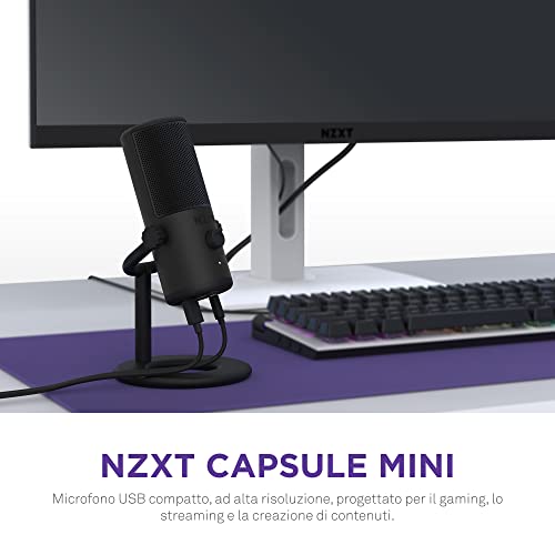 NZXT Micrófono USB Capsule Mini - AP-WMMIC-B1– Alta resolución – Patrón polar cardioide – Ideal para streaming, creación de contenido y emisión de pódcast – Filtro antipop incorporado – Negro - Immagine 1