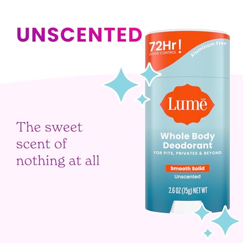 Image of Lume Whole Body Deodorant - Smooth Solid Stick - 72 Hour Odor Control - Aluminum Free, Baking Soda Free and Skin Safe - 2.6 Ounce (Pack of 2) (Unscented)