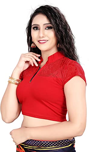 Image of Women's Cotton Short Sleeve Classic Blouse (SC-111-RED- Red 40)