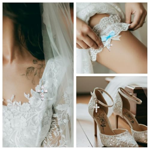 Image of MIXJOY Something Blue Gift for Bride, Wedding Day Bridal Blue Pearl Angel Wings Bouquet Garter Charm for Bride to Be