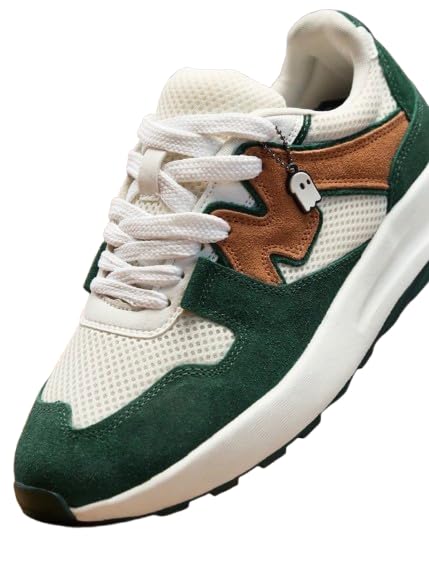 Men's Retro Trail Running Sneaker, Beige and Green, Suede Upper with Rubber Outsole, Lace-up, Colour Block-image-10