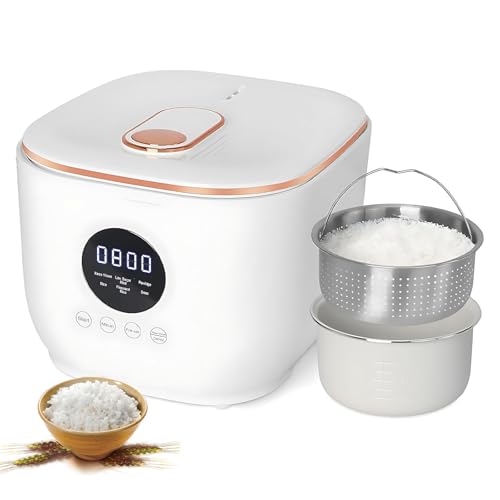 Low Sugar 3L Rice Cooker, 5 Functions, Low Carb Steamer, 24hr Delay Timer, 8hr Keep Warm, White, Stainless Steel Steamer Basket, Easy To Clean
