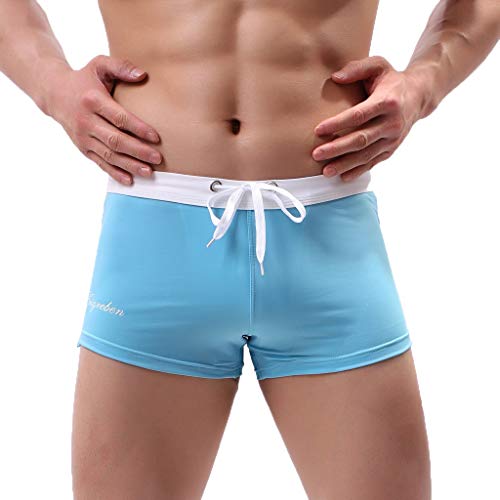 Graysky Men's Sexy Solid Color Swimming Trunks Quick-Drying Zipper Pocket Bathing Suit Beach Boxer Shorts Surfing Trunks