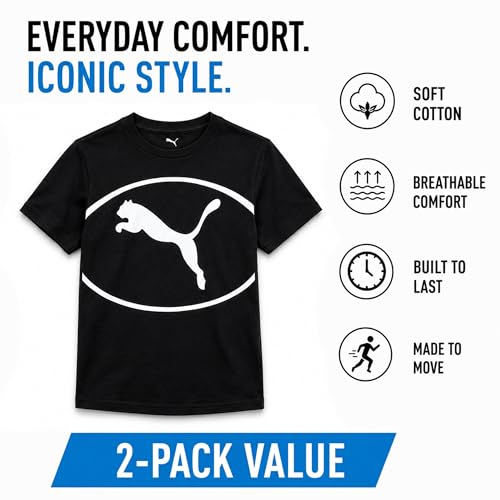 Image of PUMA Boys T-Shirts Athletic Crewneck Short Sleeve Tees (Sizes S-XL) | Soft Breathable Cotton Blend, Comfortable Casual Fit, Great for School, Play & Everyday Wear
