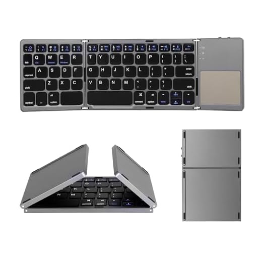 Foldable Bluetooth Keyboard with Touchpad, Aurtec Rechargeable Portable Wireless Mini Keyboard for PC Tablet, Samsung, Android, iOS, Smartphone-Dark Gray …