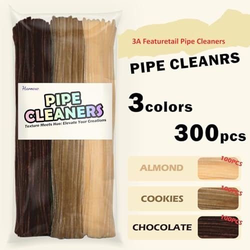 Image of 300Pc Set Tri Color Combo Pipe Cleaners Craft, Pipe Cleaners Chenille Stem Fuzzy Sticks Craft Supplies for flowers making, Home DIY (3 Brown Shades)