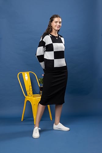 Image of Wear lusso Women's Round Neck Colour Block Sweater | 100% Wool Pullover | Full Sleeve Soft & Stylish Winter Wear for Women & Girls